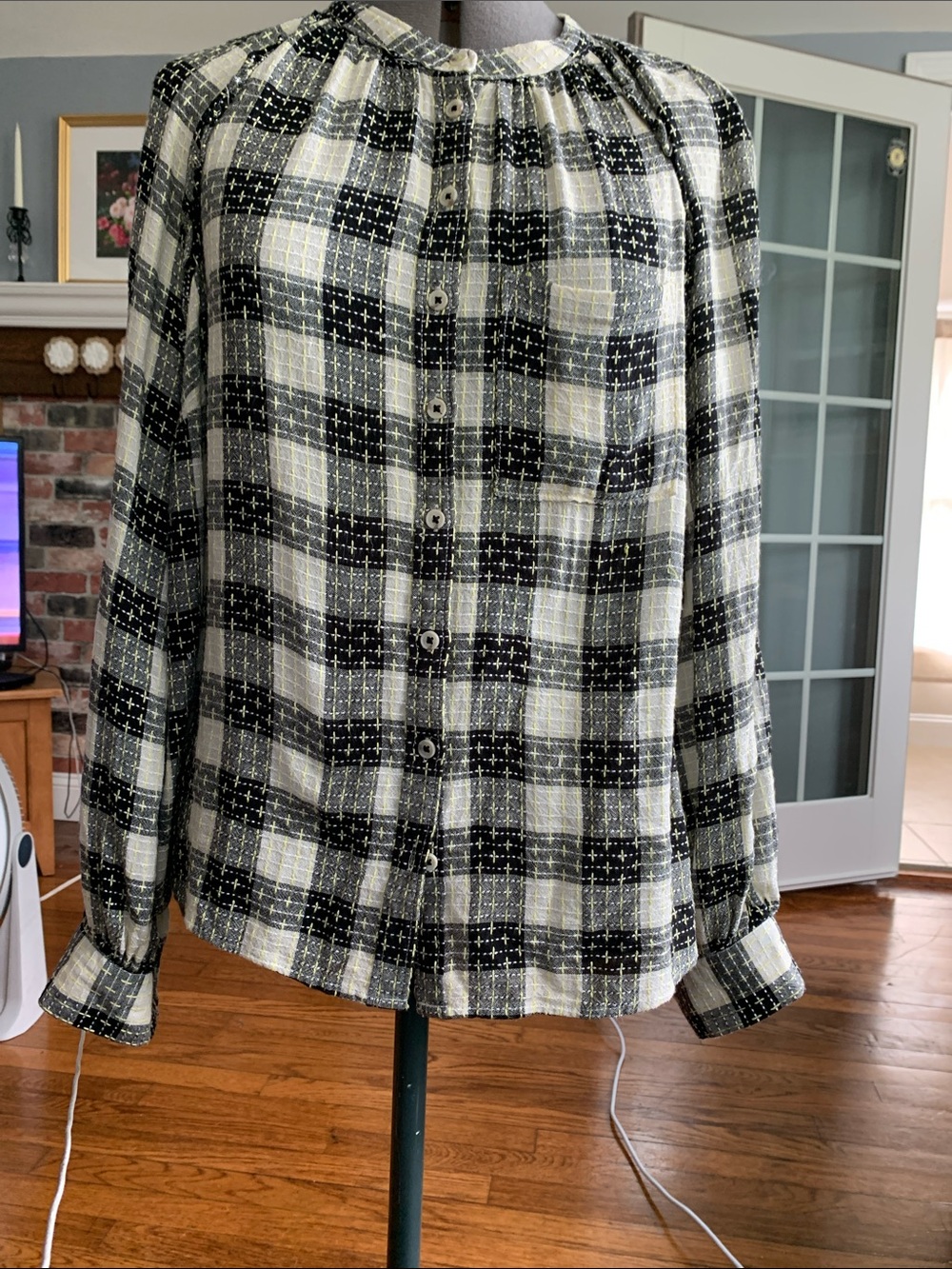 Anthropologie Black and White Plaid Button-Up Shirt